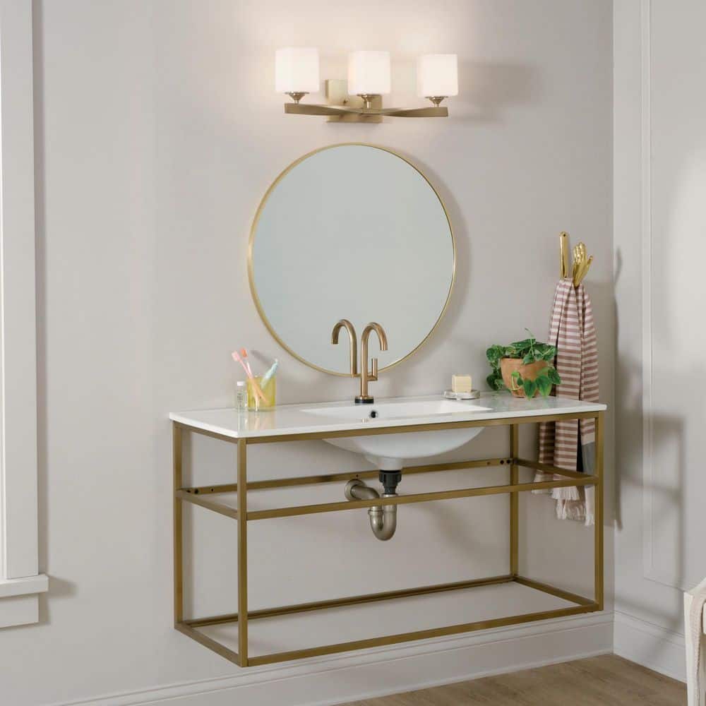 Champagne Bronze 3-Light Vanity with Satin Etched Glass