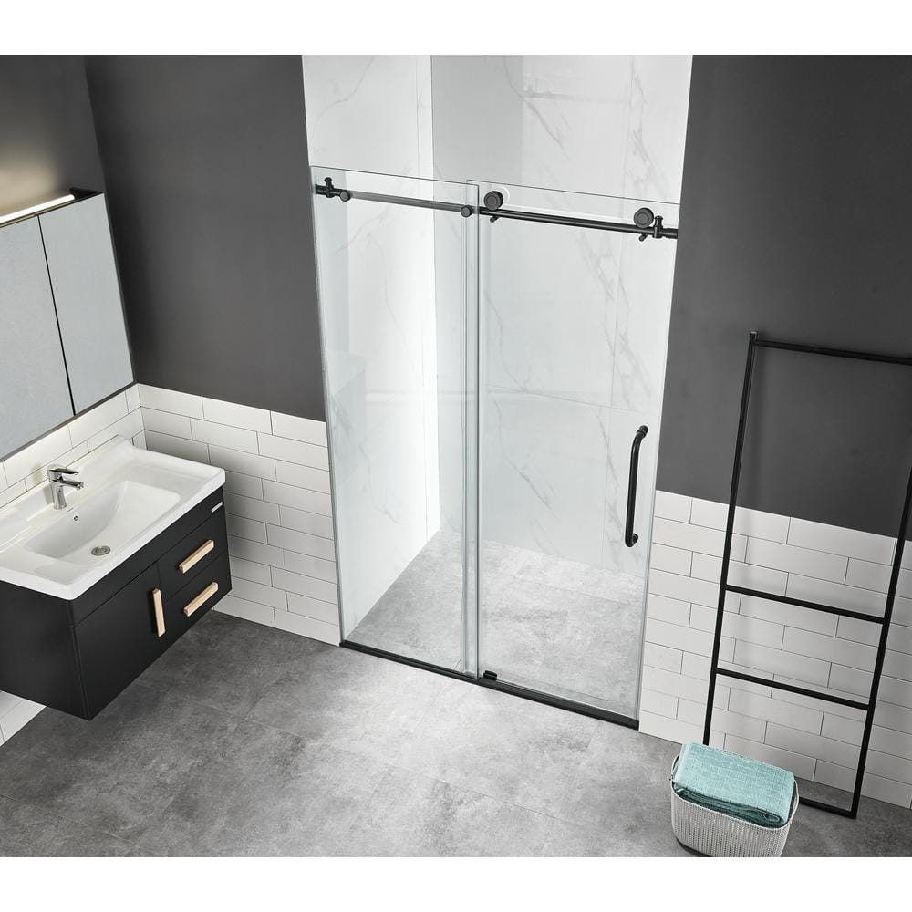 Matte Black Frameless Sliding Glass Shower Door Kit