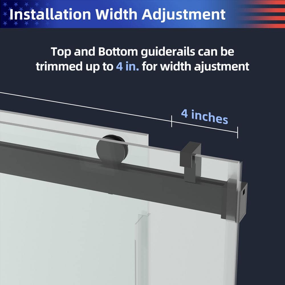 72'' Matte Black Frameless Sliding Shower Door with Clear Glass