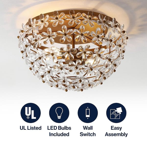 JONATHAN Y Isabelle Antique Gold 15.5 in. Metal/Acrylic LED