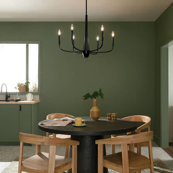Deela 28 in. 6-Light Black Modern Candle Circle Chandelier for Dining Room