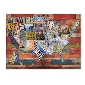 24 in. x 32 in. "USA License Plate on Colorful Wood" by Masters Fine Art Printed Canvas Wall Art