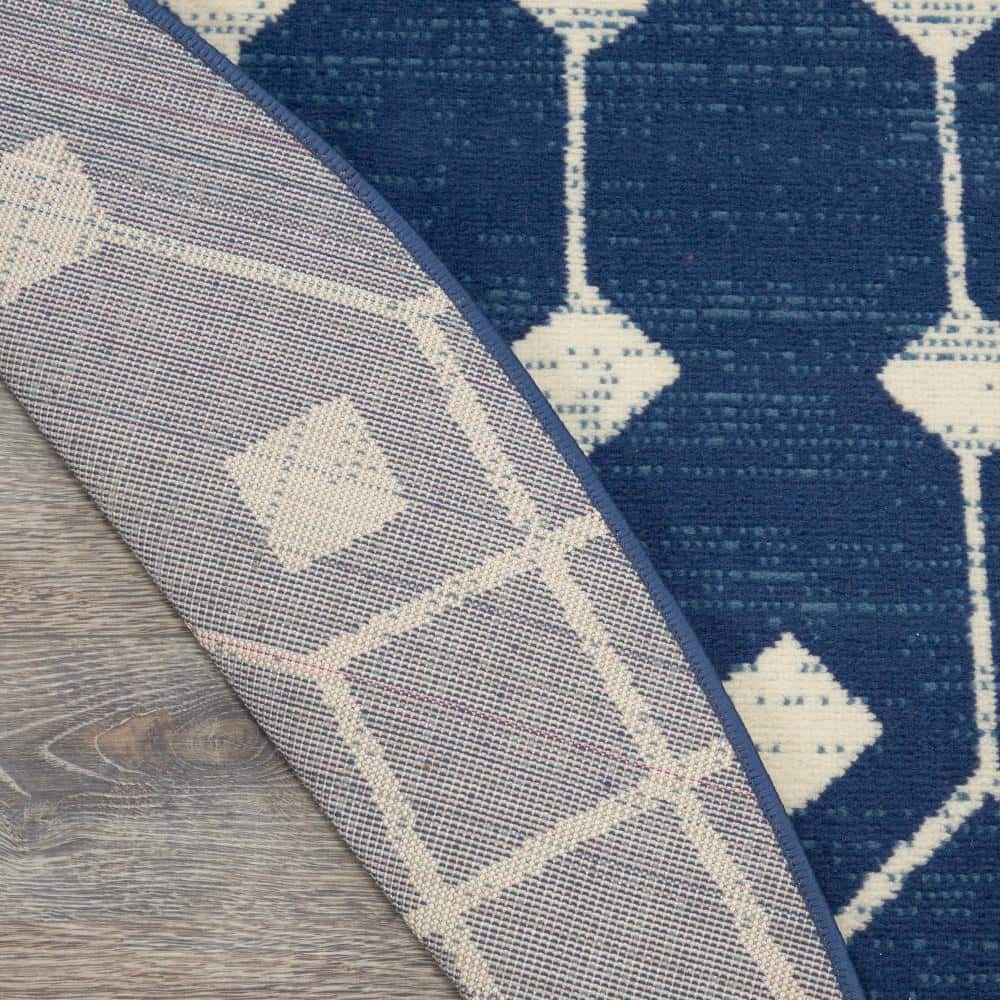 Navy Moroccan Diamond 5'3" Synthetic Round Area Rug
