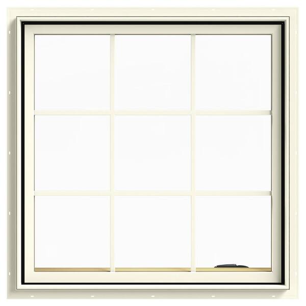 JELD-WEN 36 in. x 36 in. W-2500 Series Cream Painted Clad Wood Right-Handed Casement Window with Colonial Grids/Grilles