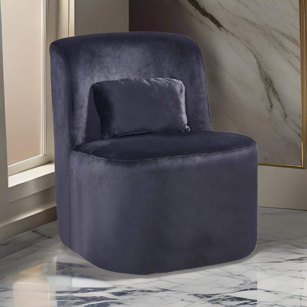 Suma 25" Black Velvet Slipper Accent Chair with Pillow