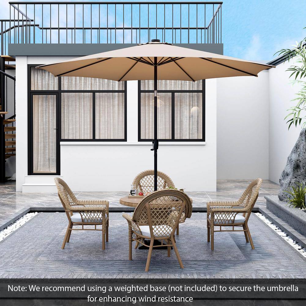 10ft Beige Solar LED Lighted Patio Umbrella with Crank Tilt