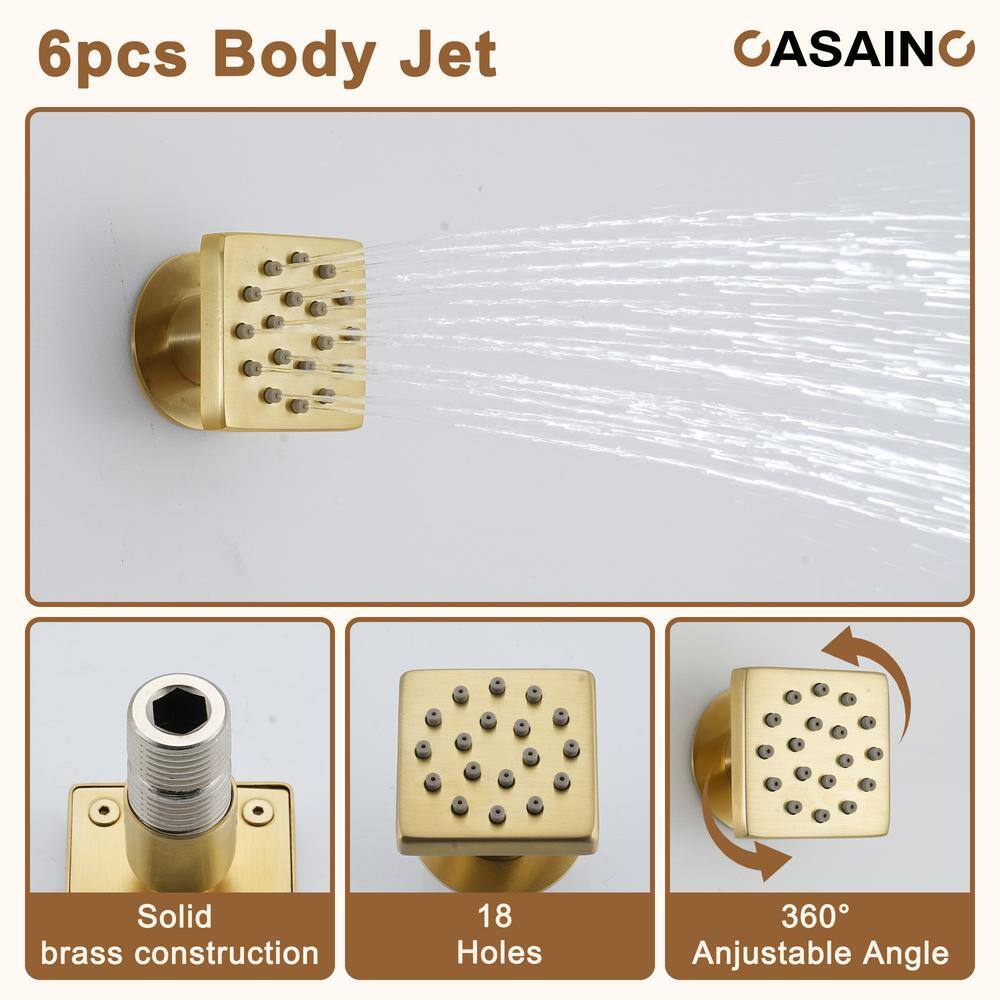 Brushed Gold Dual Square Wall Mount Shower System with Handheld