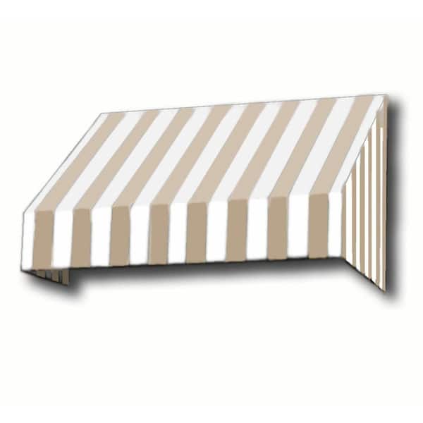 AWNTECH 4.38 ft. New Yorker Fixed Awning 52.5 in. W x 24 in. H x 36 in. D Acrylic Fabric in Linen/White Stripe