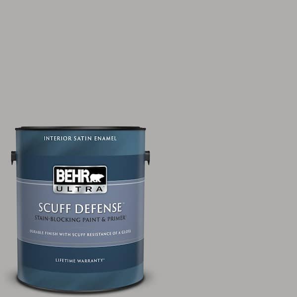 BEHR ULTRA 1 gal. #N520-3 Flannel Gray Extra Durable Satin Enamel Interior Paint & Primer