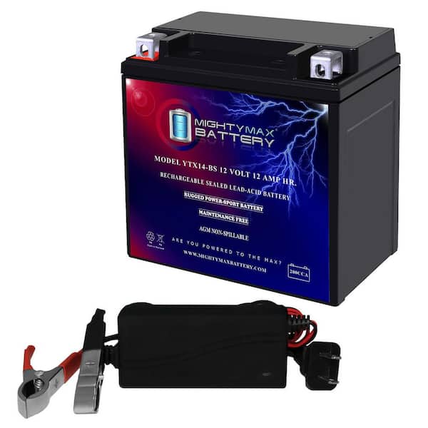MIGHTY MAX BATTERY YTX14-BS Replacement Battery Compatible with Honda Pioneer 520 21-22 Plus 12-Volt 1Amp Charger