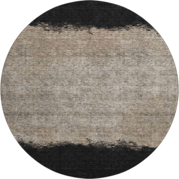Mayfield Premium Machine Washable Abstract AMF2214 Black 8 ft. x 8 ft. Round Rug
