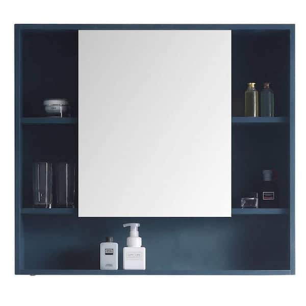 FINE FIXTURES 33.46 in. W x 29.53 in. H Large Rectangular Blue Surface Mount Medicine Cabinet with Mirror