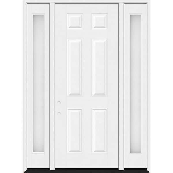 Regency 64 in. x 96 in. 6-Panel RHIS Unfinished White Mahogany Fiberglass Prehung Front Door w/Obscure 12 in. SLs 6-9/16