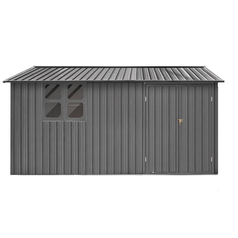 10 ft. W x 12 ft. D Outdoor Metal Garden Storage Shed Double Door with Wind