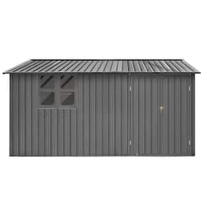 10 ft. W x 12 ft. D Outdoor Metal Garden Storage Shed Double Door with Window for Garden Coverage 120 sq. ft. Grey