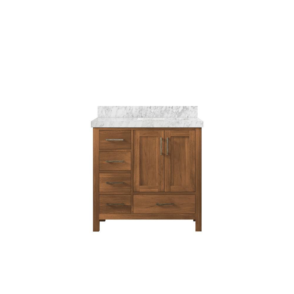 "Malibu Teak 36 in. W x 22 in. D x 36 in. H Right Offset Sink Bath Vanity in Gold Teak with 2"" Carrara Marble Top" price history on PriceWatchPro