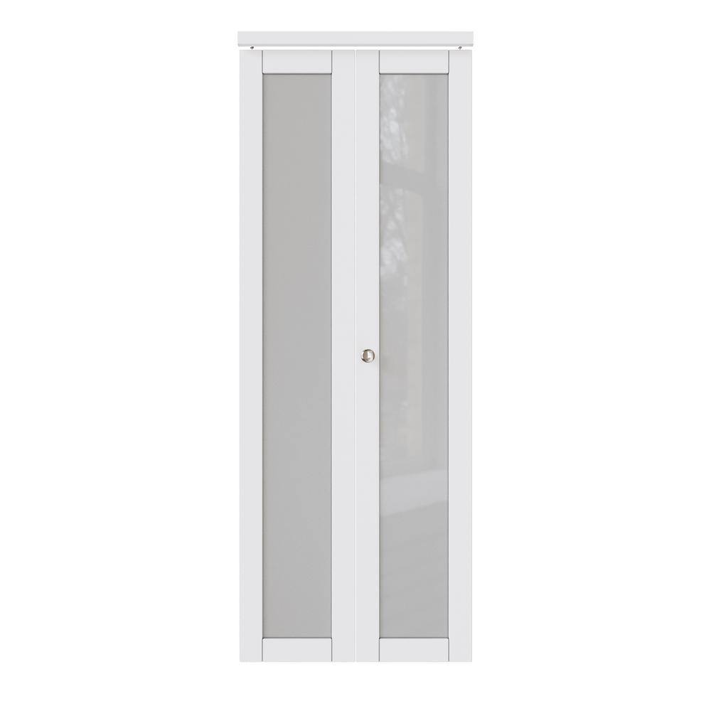 30" x 80" White Frosted Glass Solid Core MDF Bi-Fold Door