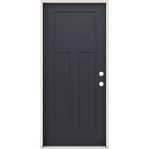 36 in. x 80 in. 3 Panel Left-Hand/Inswing Craftsman Black Steel Prehung Front Door