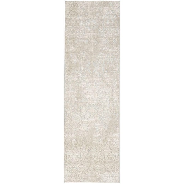Iliana Beige Grey 2 ft. 3 in. x 7 ft. 6 in. Damask Runner Area Rug