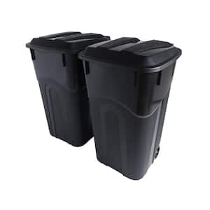 32 Gal. Wheeled Outdoor Garbage Can with Attached Snap Lock Lid and Heavy-Duty Handles, Black (2-Pack)