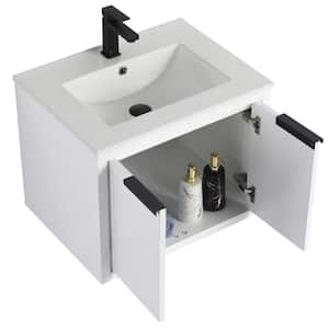 Kingsford 24 in. Single Wall Mounted White Bath Vanity with Doors with White Ceramic Sink Top