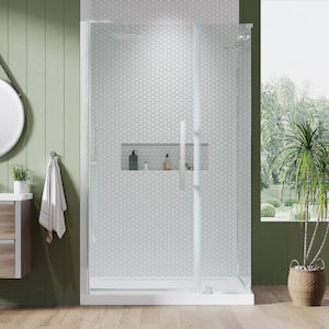 Pasadena 48 in. L x 32 in. W x 75 in. H Corner Shower Kit with Pivot Frameless Shower Door in Chrome and Shower Pan