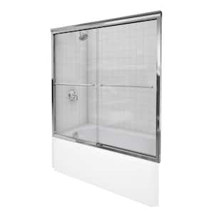 Fluence 57 in. x 55-3/4 in. Semi-Frameless Sliding Bathdoor in Bright Polished Silver with Handle