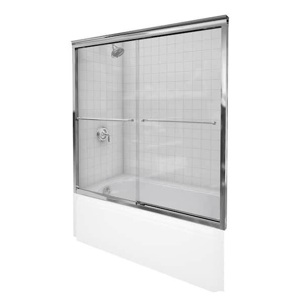KOHLER Fluence 57 in. x 55-3/4 in. Semi-Frameless Sliding Bathdoor in Bright Polished Silver with Handle