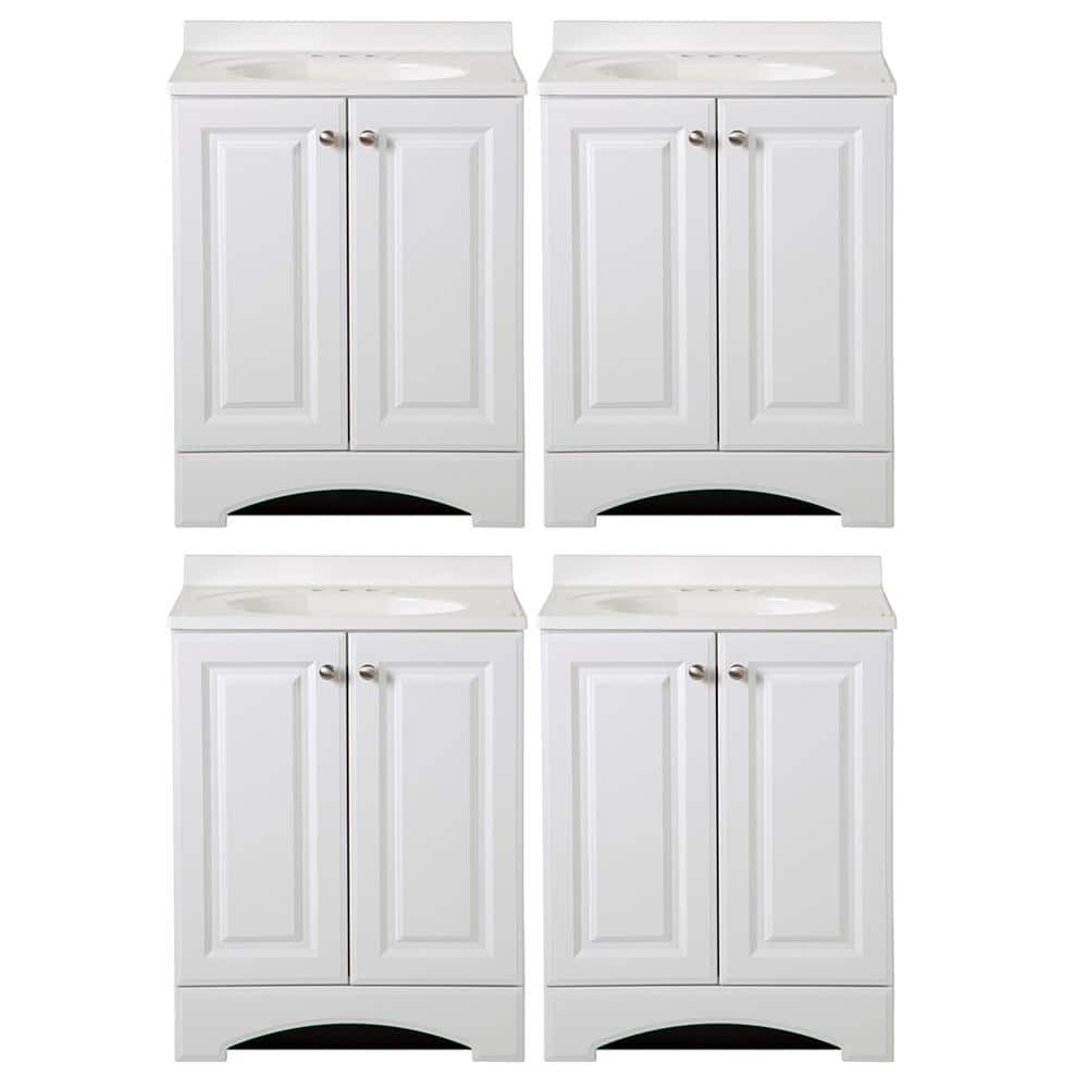 Glacier Bay 24 in. W x 19 in. D x 35 in. H Single Sink Freestanding Bath Vanity in White with White Cultured Marble Top -  GB24P2V1-WH