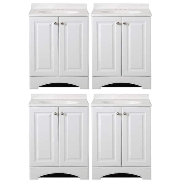 Glacier Bay Glacier Bay 24 in. W x 19 in. D x 35 in. H Single Sink Freestanding Bath Vanity in White with White Cultured Marble Top