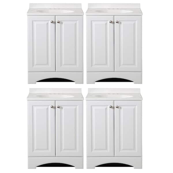 Glacier Bay 25 in. Single Sink White Bath Vanity with White Cultured Marble Top (Assembled) (4-Pack)
