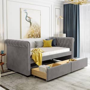 Elegant Gray Twin Size Daybed with Drawers