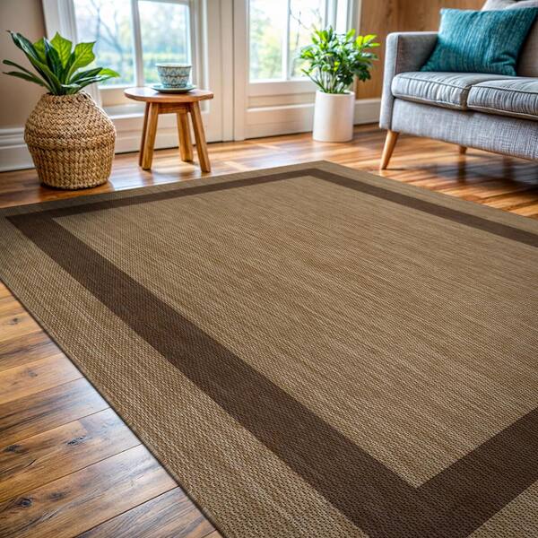 Sunshine Border Brown 5 ft. x 7 ft. Indoor Outdoor Area Rug CM
