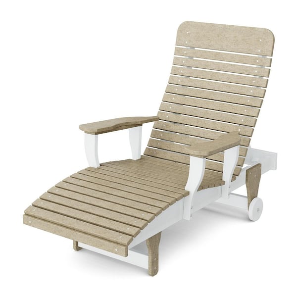 Signature Weathered Wood and White HDPE Plastic Outdoor Chaise Lounge