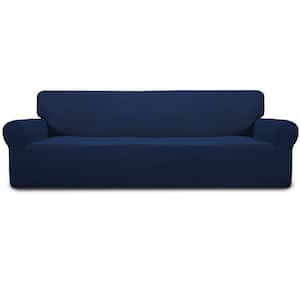 Stretch 4-Seater Sofa Slipcover 1-Piece Sofa Cover Furniture Protector Couch Soft with Elastic Bottom, Navy