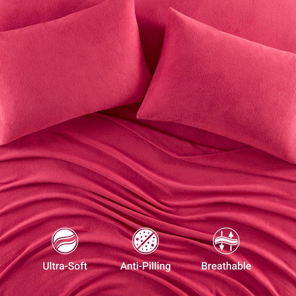 Red Twin XL Micro Fleece Sheet Set with Pillowcase