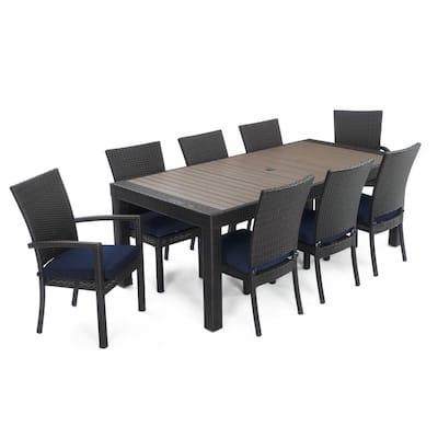 Deco 9-Piece Wicker Outdoor Dining Set with Sunbrella Navy Blue Cushions