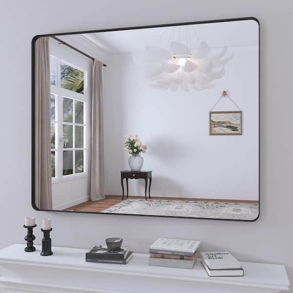 Klajowp 40 in. W x 32 in. H Rectangular Angle rounded Framed Wall Mounted Bathroom Vanity Mirror in Black