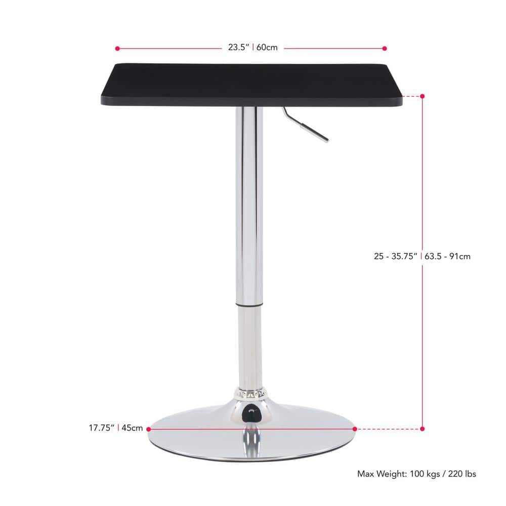 Adjustable Height Black and Chrome Square Bar Table