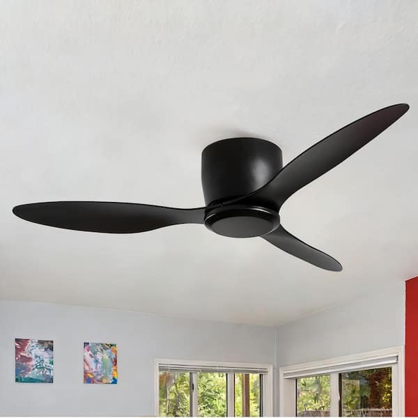 Modern 42 in. Black 3 Blades Flush Mount Standard Ceiling Fan with 6 Speeds and DC Motor and Remote Included