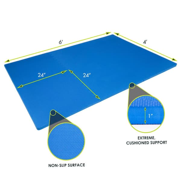 Extra Thick Exercise Puzzle Mat Blue 24 in. x 24 in. x 1 in. EVA Foam Interlocking Anti-Fatigue (6-pack) (24 sq. ft.)