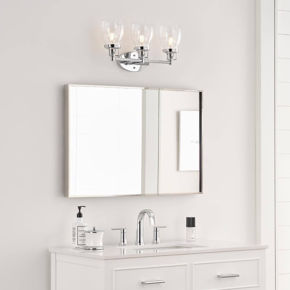 Chrome Clear Seeded Glass 3-Light Vanity Fixture