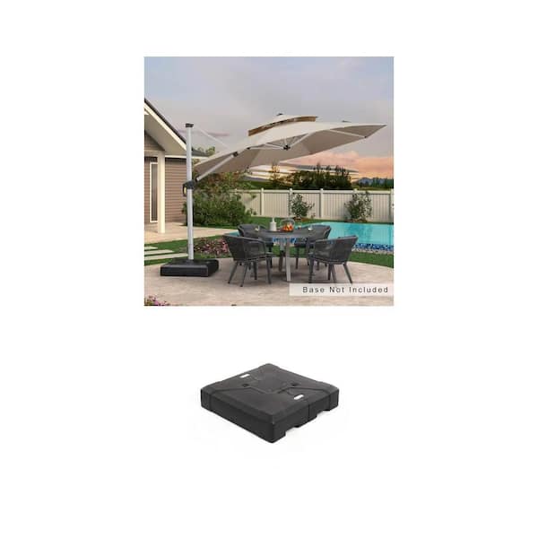11 ft. Octagon Beige Cantilever Umbrella and 220 lbs. Black Umbrella Base