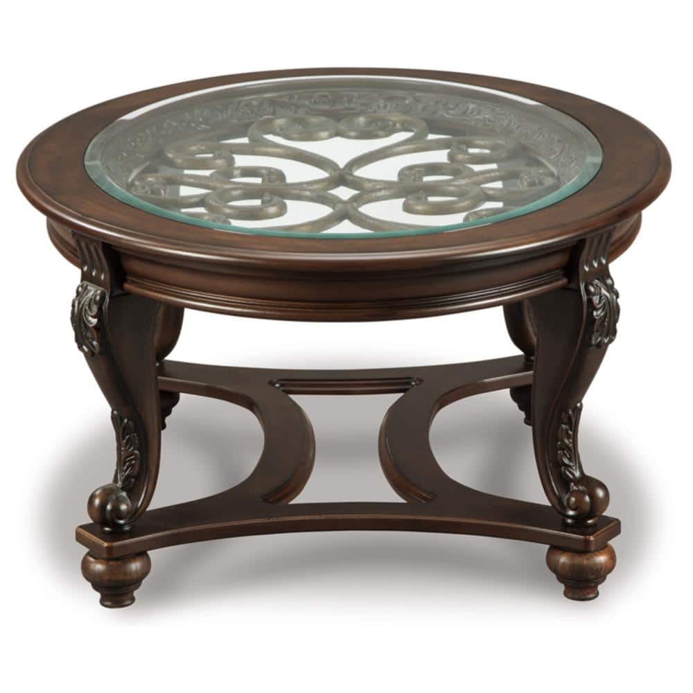 Brown Oval Wood and Glass Cocktail Table