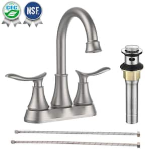 4 in. Centerset Double Handle High Arc Bathroom Faucet with Pop-up Drain in Brushed Nickel