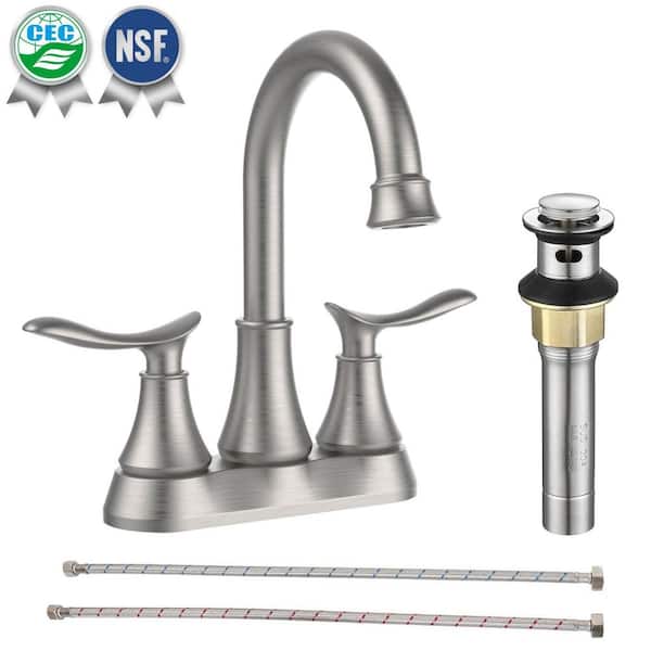 waterpar 4 in. Centerset Double Handle High Arc Bathroom Faucet with Pop-up Drain in Brushed Nickel
