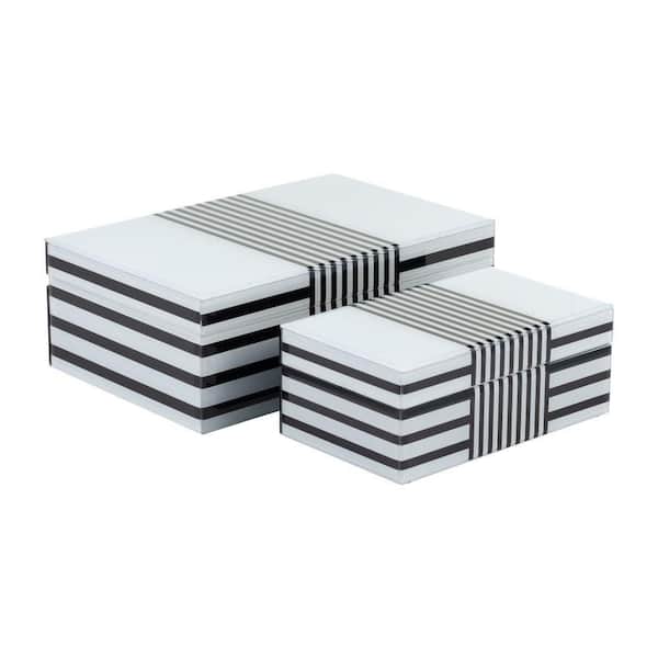Liv & Skye Black 11 in. x 7 in. Modern Wood Rectangle Striped Decorative Boxes (Set of 2)