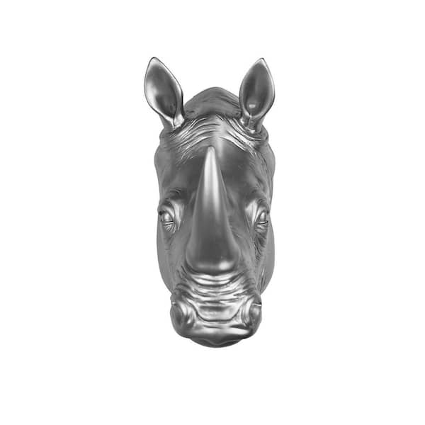 Silver 14.56 in. x 12.99 in. Rhinoceros Head Resin Wall Mount Art
