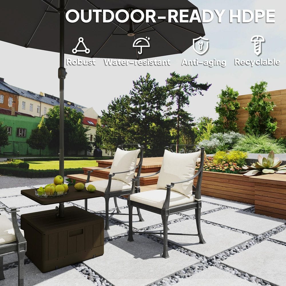 Brown Heavy Duty Plastic Patio Umbrella Base with Table Tray