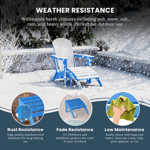 District Pacific Blue Plastic Outdoor Adirondack Chair  Ottoman